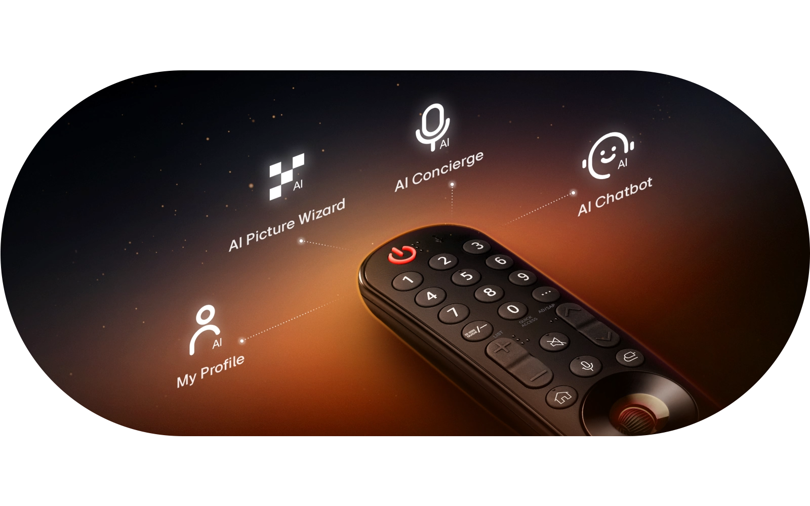 LG Remote with AI Experience featured in LG AI TVs, includes access to a chatbot, concierge and a customised profile.